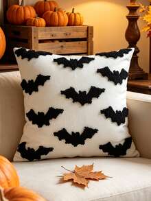 1pc Halloween Bat Pillowcase, Atmospheric Living Room Sofa Cushion, Bed Headboard Decorative Pillow, Halloween Party Atmosphere, Without Inner Cushion, Hidden Zipper Design, Machine Washable - Black - View 6