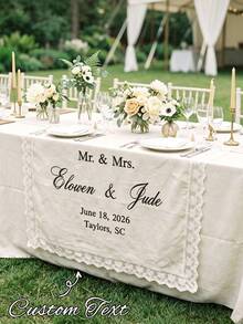 Personalized Table Runner With Floral Lace Edge, Hand Custom Wedding Banner, Rustic Wedding Table Centerpiece - Multicolor - View 3