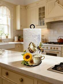 Sunflower And Bee Theme Paper Towel Holder, Charming Coffee And Honey Print, Suitable For Kitchen Countertop And Dining Table, Farmhouse Style Storage Rack, Perfect Housewarming Gift For Nature And Coffee Lovers - Multicolor - View 6