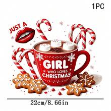 1/2/3 قطع طباعة نقل حراري قابلة للغسل بالماء، كوب أحمر مع شوكولاتة ساخنة و مارشميلو، مطبوع عليه نص إنجليزي "الفتاة التي تحب عيد الميلاد"؛ مقترن بعصا الحلوى وبسكويت الزنجبيل، الزاوية العلوية اليسرى مع نمط شفاه حمراء ونص "فقط"، نمط موضوع فتاة عيد الميلاد الواقعي، مناسب للتيشيرتات والحقائب والوسائد - متعدد الألوان - مشاهدة 2