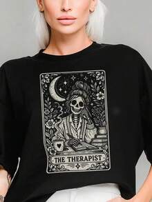 Eu Lager,Y2K Tops,Tarot Style Therapist Mystic Psychology Shirt As A Mental Health Gift 100% Organic Cotton-Unisex Women - Black - View 1