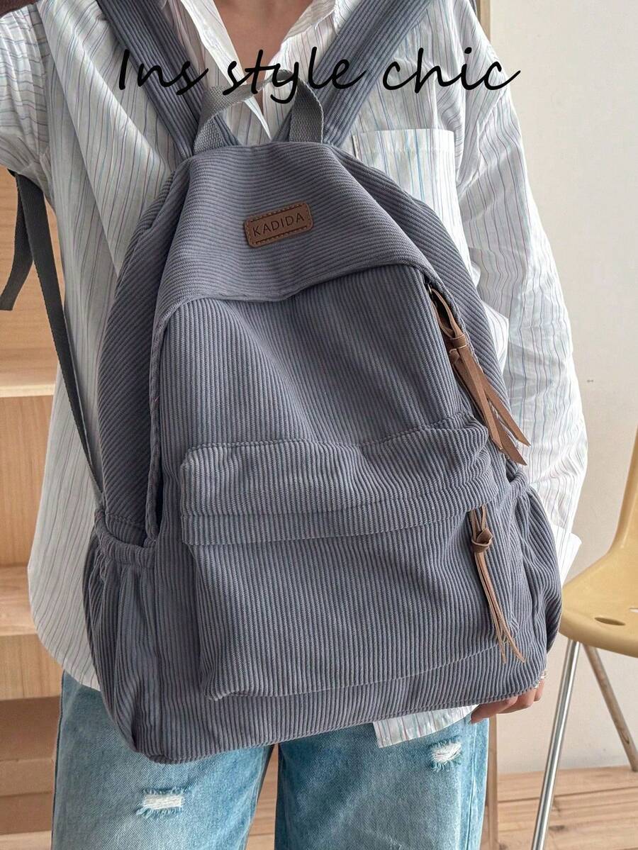極簡風多層收納隔層舒適背帶便攜女款青少年女孩日常使用後背包 - 灰色 - 查看 1