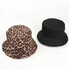 1pc New Korean Style Suede Leopard Print Bucket Hat, Women's Reversible Bucket Hat, Spring/Summer Outdoor Casual Sun Protection Hat - Multicolor - View 3