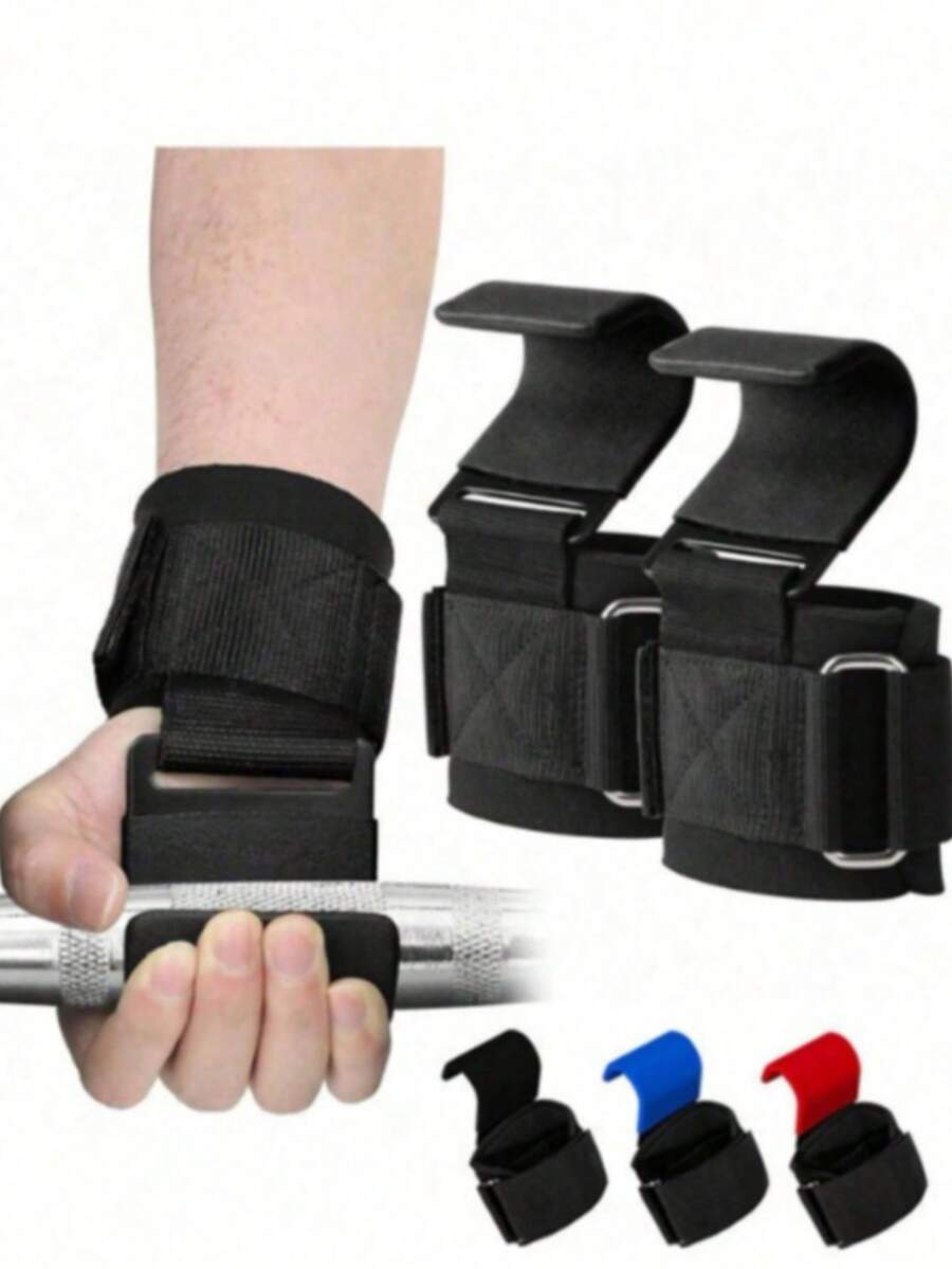 Ganchos de Levantamento de Peso Unissex Resistentes, Ganchos de Pulso Reforçados com Empunhadura de Metal Revestida Antiderrapante, Adequados para Levantamento Terra, Encolhimento de Ombros, Treinamento de Remada - B - Visão 1