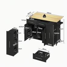 Flieks Kitchen Island With Drop Leaf, Storage Trolley With 3-Tier Pull-Out Cabinet Organizer, Internal Storage Rack, Rolling Cart With Towel Holder & 2 Drawers For Dining Room - Black - View 3