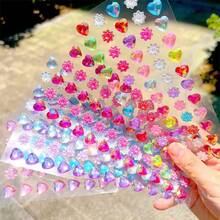 Multi-Color Gem Stickers - Heart-Shaped 3D Shiny Self-Adhesive Decorative Stickers, Suitable For Handmade Crafts, DIY Diamond Stickers, Phone, Laptop, Tablet Decoration, Birthday Gift Handmade Materials, Multi-Color Mixed, 3D Effect, Glossy Surface, Handmade, Scrapbook DIY Creative Stickers - Multicolor - View 11