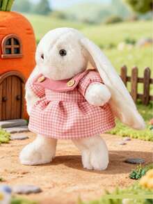 1pc 25cm/9.84in Cute Long-Eared Rabbit Plush Doll, Multi-Outfit Series - Pajama Style And Plaid Skirt Style, Fluffy Gift For Girls - Multicolor - View 7