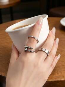 3pcs/Set Gold-Plated Clover Rings For Women, Cubic Zirconia Stackable Rings Jewelry Gift - Style a - View 5
