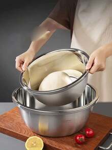 Stainless Steel Mixing Bowl With Lid, Thickened, For Dough Kneading, Kitchen Cooking, Vegetable Washing And Soup, Household Use - View 5