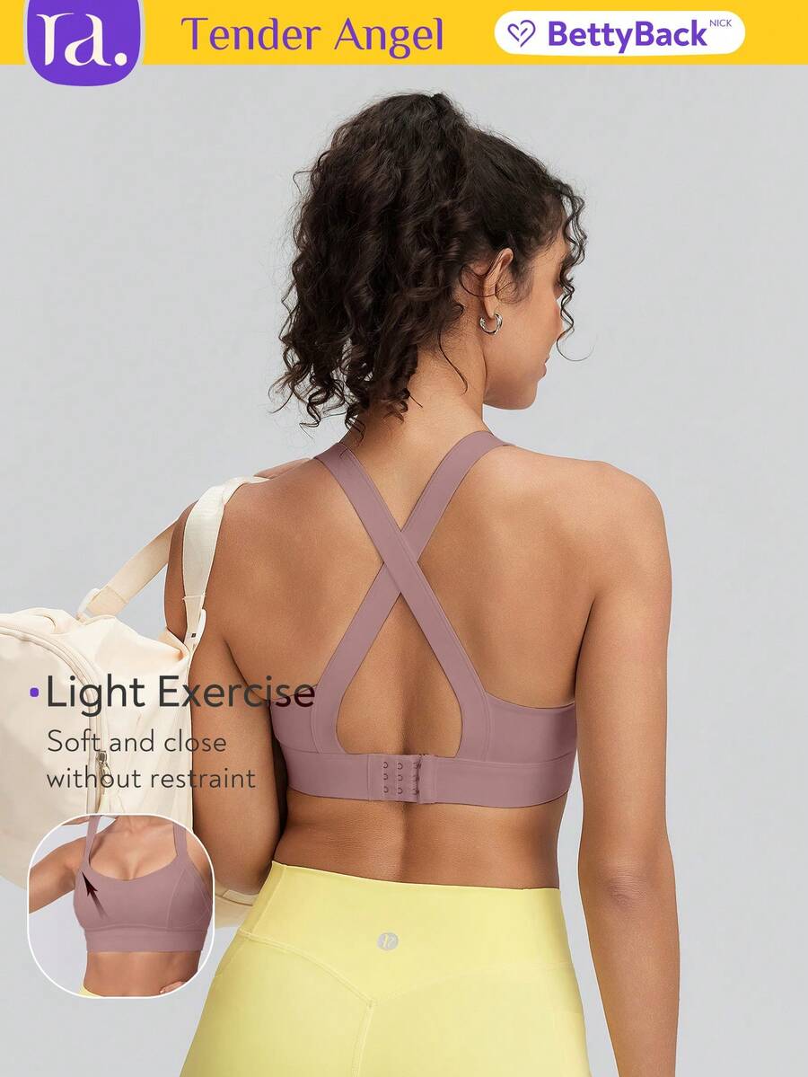 Tender Angel Cross Back Adjustable Hook-And-Eye Sports Bra For Women, Lightweight Push-Up Yoga Fitness Light Exercise Bralette Fall - Mauve Purple - View 1