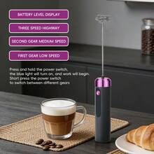 1pc Handheld Mini Electric Milk Frother, Stainless Steel USB Rechargeable, 3 Speed Settings, Portable Coffee Cappuccino Cream Mixer, Kitchen Accessory Egg Beater, Egg White Frother - Multicolor - View 3