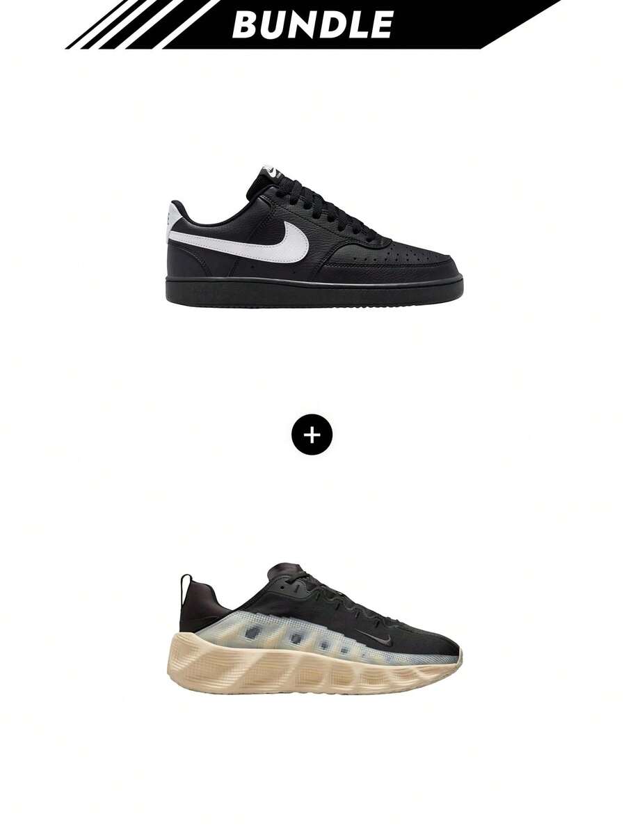 Nike [Bundle] DUNK Court Vision Men's Sneakers Black/Black/White FZ0630-010 + Court Vision Ava Rover Men's Sneakers Black / Muslin / Sequoia / Anthracite DX4215 - Black+Black - View 1