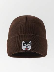 GARASSACC 1pc Women's Embroidered Cute Shiba Inu Lightweight Versatile Knit Hat - Dog - View 5