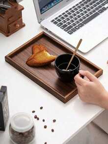 1pc Brown Wooden Rectangular Tray, Home Dessert Plate, Hotel Restaurant Coffee Plate, Tea Tray, Rectangular Decorative Tray, Suitable For Home Decor, Kitchen Dining Table, Candle Holder, Suitable For Fruit, Sushi, Steak, Bread, Snacks Wooden Display Tray - Brown - View 5