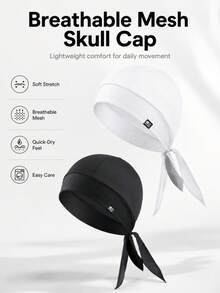 1pc Unisex Skull Cap, Breathable Mesh Sweat-Absorbing Tie-Up Sports Headband, Suitable For Running, Cycling, Fitness And Daily Wear, Cooling Headwrap - A - View 3