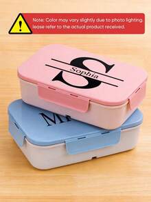 1pc Customizable Flip-Top Bento Box, Supports Artistic Text Customization, Large Customization Area, Portable, Waterproof, Leak-Proof, Suitable For Outdoor, Travel, School, Office, Includes Sauce Cup And Utensils, Four-Sided Lock Design - Multicolor - View 7