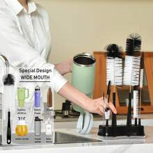 5pcs Water Bottle Cleaning Brush Set - Suitable For Narrow Mouth Beer Bottles, Sports Water Bottles (Includes Straw Brush), Water Bottle Spout/Lid Cleaning Brush, Long Handle Water Bottle Cleaning Brush, Daily Drinking Cup Cleaning Tools, Long Handle Cleaning Supplies Tools, Household Cleaning Supplies Tools Brush, Halloween, Christmas - B-black - View 2