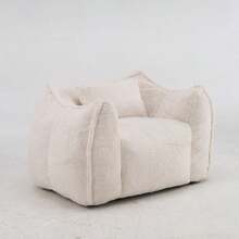 Modern, Minimalist Style. Giant Faux Fur Beanbag/Sofa In A Rug Style. Beanbag With 1 Cushion. No Assembly Required. Smooth Surface. Suitable For Living Rooms, Bedrooms, And Apartments. - Beige - View 9