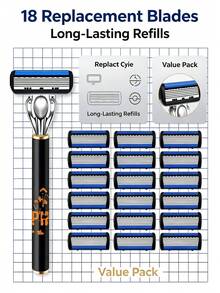 1 Handle+18Pcs Replaceable Blade Men Manual Safety Razor,Street Graffiti Orange Letter Print Non-Slip Shaver,6-Layer Stainless Steel Blades,Lubricating Strip Smooth Shaving For Beard Face Travel Men Grooming Tool - A - View 2