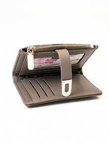 Classic Fashion Leopard Print Patchwork Short Wallet, Handheld PU Exquisite Snap Card Holder & Document Organizer, Compact And Lightweight - Chocolate Brown - View 3