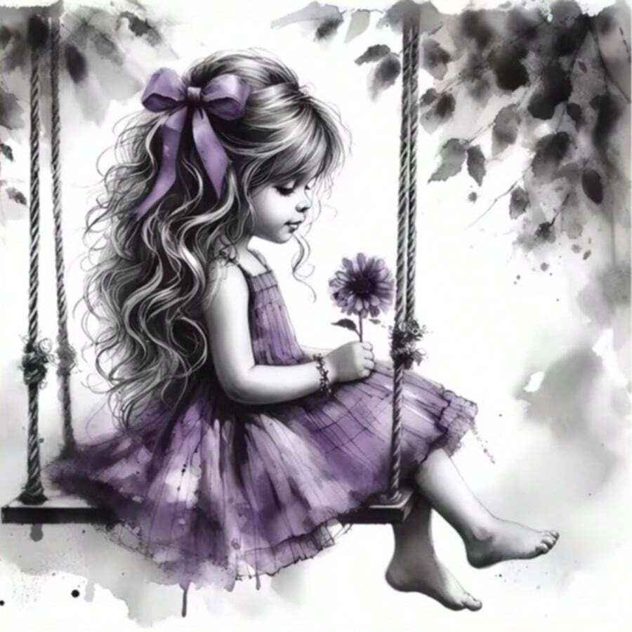 1PC DIY 5D Diamond Painting Kit Cute Girl Pattern - Round Full Drill Art Mosaic Craft, Home Wall Decor, Unframed - No Frame - View 1