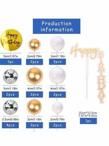 21pcs Bohemian Style Cake Decorations, Blue & Silver Foam Ball Cake Toppers, Disco Ball, Happy Birthday Cake Toppers, Suitable For Birthday Cake Decoration, Men's Birthday Cake Decoration - Multicolor - View 16