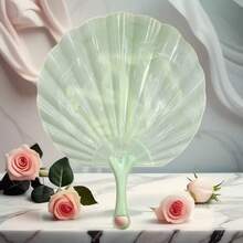 1pc Chinese Style New Faux Jade Shell Fan, Thick Durable Super Cool Vintage Hand Fan, Portable High-End Integrated Fan - Lime Green - View 5