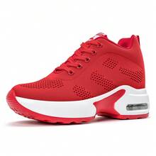 SOSENFER Women's Autumn/Winter Sports Shoes, Letter Patch Decor Lace-Up Platform Sneakers - Red - View 6