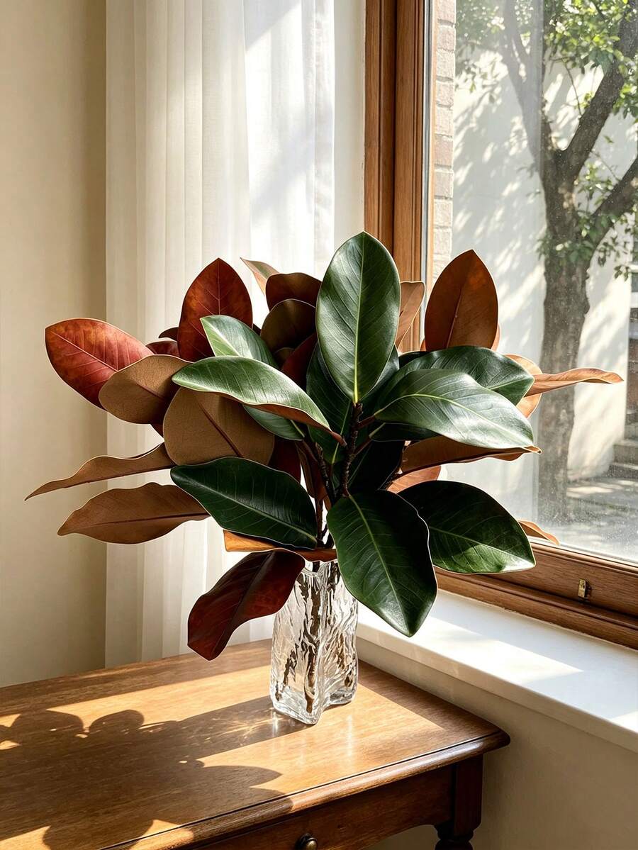 1pc Artificial Magnolia Branch, Home Potted Plant Decor, Hotel Decoration & Display Window Accent, Artificial Greenery, Valentine's Day, Gift - Multicolor - View 1