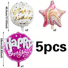 5pcs Creative 3D Happy Birthday Letter & Star Balloon Set, Birthday Party Foil Balloons - Balloon - View 9