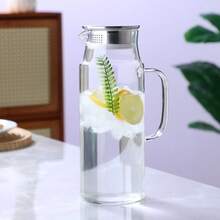 1pc Glass Water Pitcher 1000ml/1200ml/1500ml/2000ml (With Lid And Handle), Suitable For Refrigerator, Iced Tea And Coffee Pot Beverage Dispenser; Heat-Resistant Borosilicate Glass Material, Suitable For Cold And Hot Drinks And Milk Container. - Multicolor - View 6
