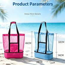Large Capacity Multi-Function Beach Mesh Bag, Double Layer Outdoor Portable Tote Bag With Shoulder Strap, Suitable For Insulated Lunch, Picnic And Beach Storage Travel Bag - Multicolor - View 8