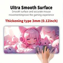 Features A Pink-Themed Anime Girl Design; Suitable For Use As A Large Mouse Pad, Keyboard Mat, Or Non-Slip Home/Office Desk Mat. It Utilizes High-Definition Color Printing, Is Designed Specifically For Esports Gaming, And Features Durable Stitched Ed - Mouse Pad - View 4
