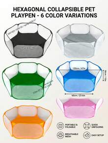 PETSIN Breathable Polyester Fabric Hexagonal Pet Enclosure Collapsible Handbag Cloth Bag Packing Portable Small Pet Cage House Indoor Outdoor Cat Dog Rabbit Hamster Hedgehog Pet Tent Play Cage - Multicolor - View 3