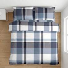 Blue Microfiber Duvet Cover Set, 3 Piece Bedding Set With Pillowcases, 100% Polyester - Size 180X200CM Options - Blue - View 2