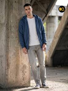 Big City Men's Sweatshirt With Shearling And Hood - Dusty Blue - View 5