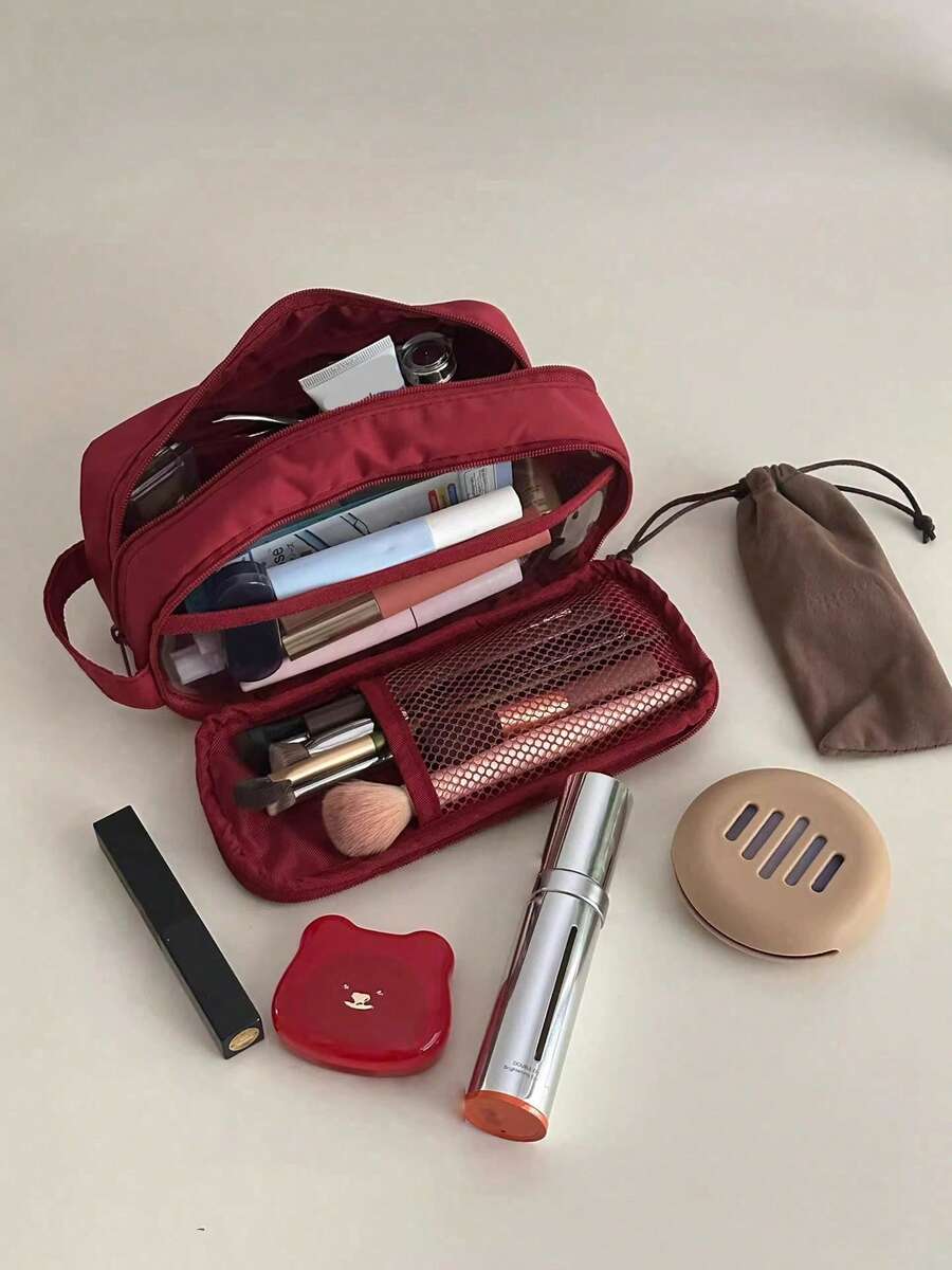 1pc Large Capacity Waterproof Cosmetic Bag - Portable Travel Makeup Organizer With Multiple Compartments