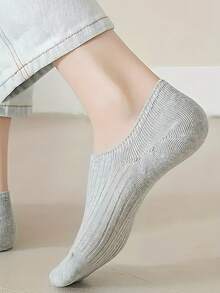 6/1 Pair Solid Color Women's Striped Short Socks, Simple Comfortable Breathable White Socks, Suitable For Sports And Casual Wear, Unisex - Multicolor - View 7