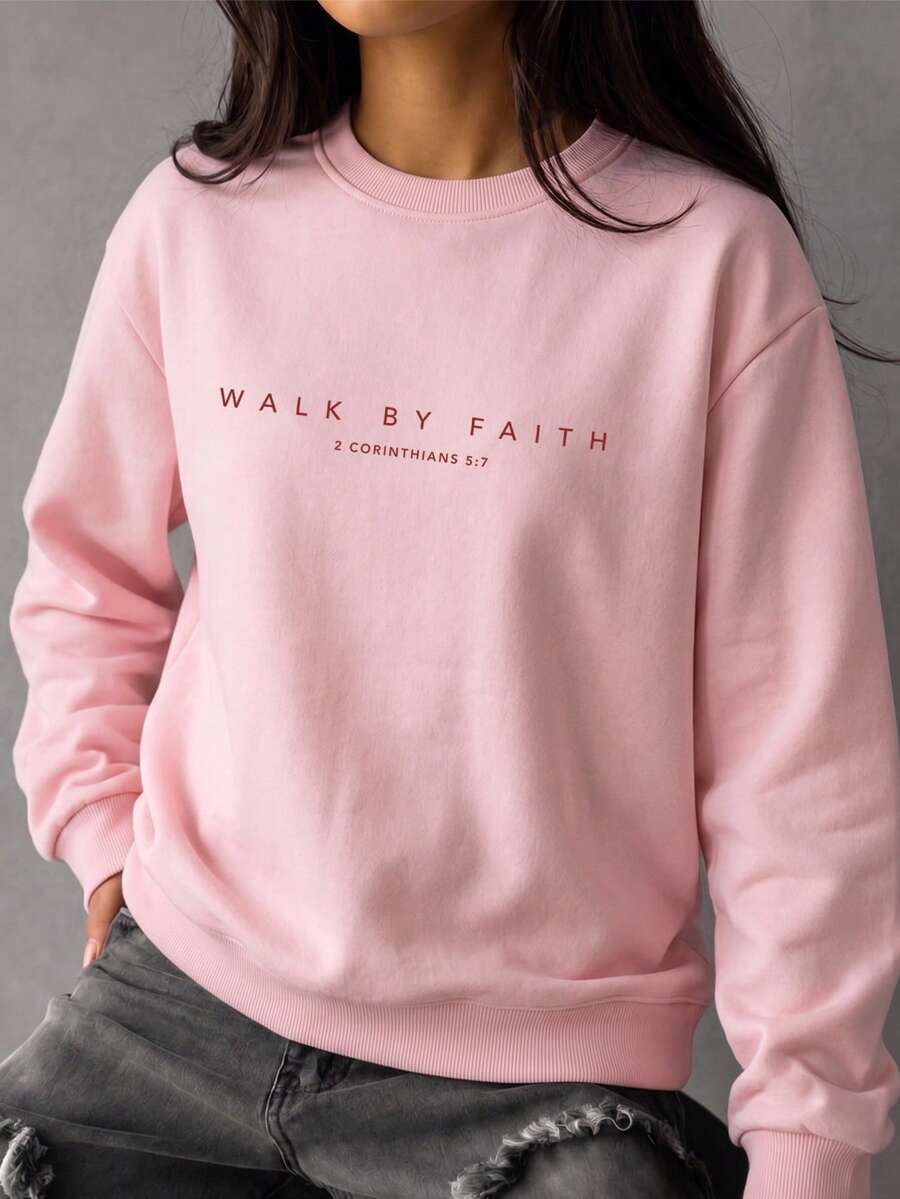 女款秋冬新款寬鬆極簡純色休閒時尚百搭抓絨內裡圓領衛衣 - 粉色 - 查看 1