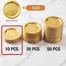 10/20/50pcs Thickened Gold Paper Plates, Round Mini Trays, Metallic Gold Cardboard Cake Bases, Suitable For Snacks, Cupcakes, Coffee, Desserts, Nuts, Perfect For Shower Party, Holiday, Wedding, Birthday Party Decoration Tableware - Gold - View 12