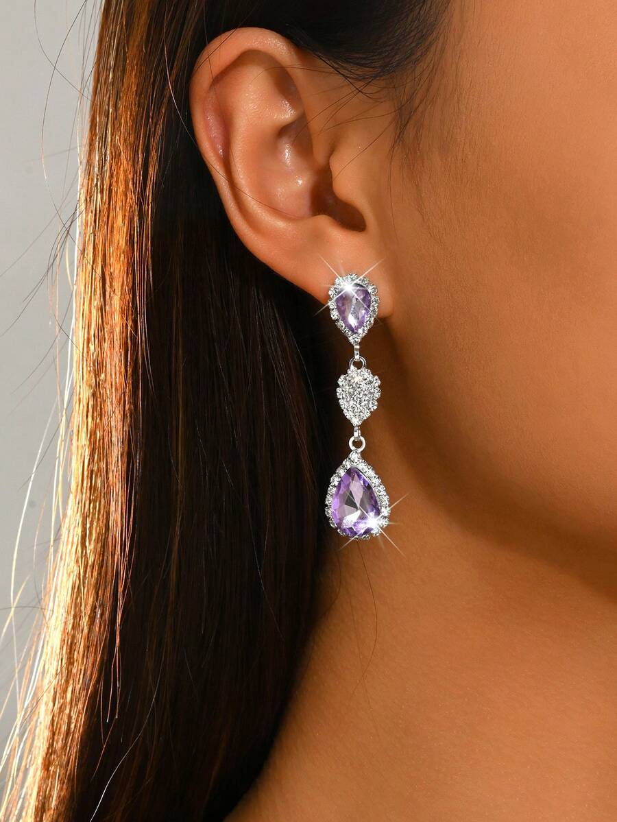Vintage Luxury High-End Draped Earrings, Suitable For Various Occasions Like Parties, Weddings, Banquets, Balls And All-Season Accessories - 1933 Violet Earrings-hB - View 1