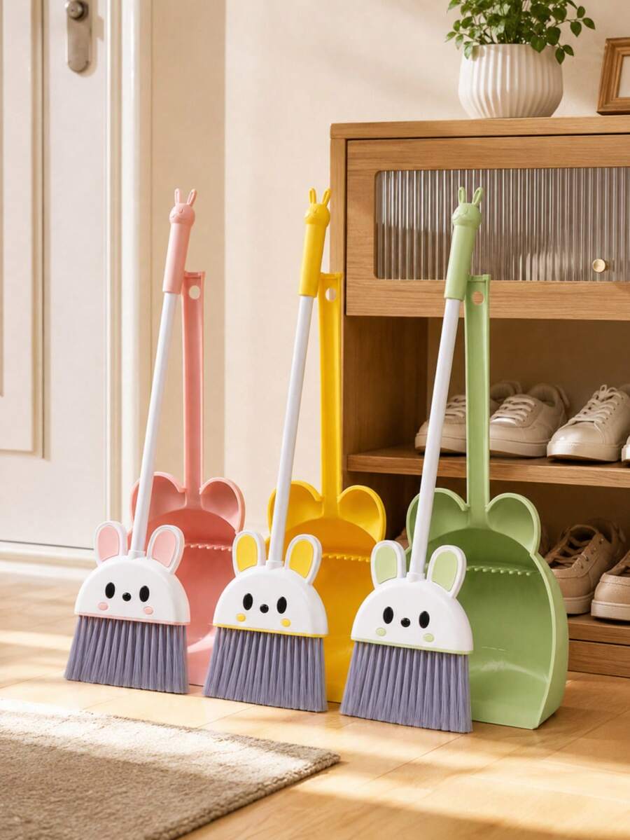 1pc/Set Mini Cleaning Mop And Broom Set, Cute Rabbit Shaped PP Material Dustpan Brush Set, Compact Handheld Soft Bristle Floor Broom, Suitable For Home Kitchen Bedroom Living Room Daily Cleaning - Multiple Styles - View 1