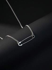 1 pièce Collier pendentif épingle de sûreté punk rock, collier chaîne cubaine argent pour homme, accessoire de style avant-garde e-boy, mode streetwear cool, style Y2K - Argent - Voir 1