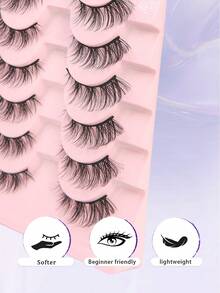 Cílios Postiços Olho de Gato Curtos e Volumosos, Tiras de Cílios Wispy, 10 Pares, Cílios Postiços Olho de Gato com Aparência Natural, Cílios em Tiras Completas - Preto - Visão 3