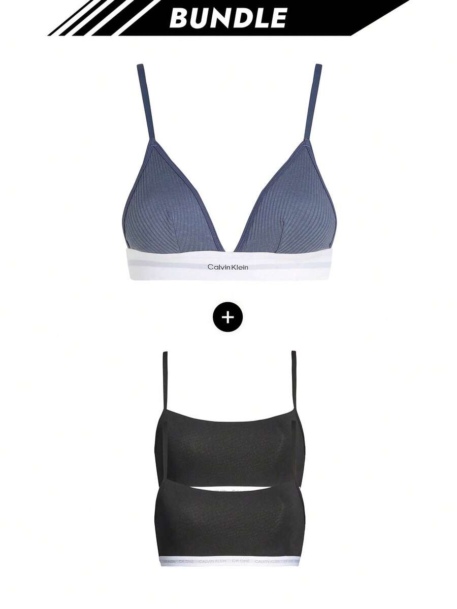 Calvin Klein [Bundle] Top Selling Women's Bras & Bralettes + Modern Cotton 2 Packs Women's Underwear Bralettes - Grey+Black - View 1