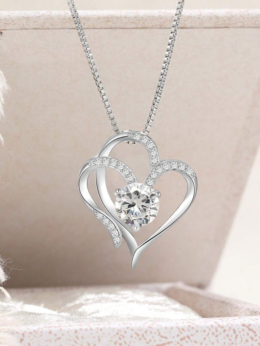 1pc New Heart Pendant Rearview Mirror Chain, Heart-To-Heart Elegant High-End Heart-Shaped Car Interior Decor - Heart-shaped Rearview Mirror Charm - View 1