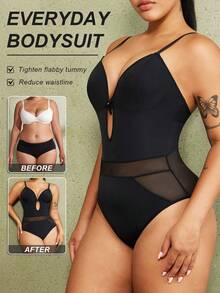 1 pieza Mono moldeador para mujer, control de abdomen & levantamiento de glúteos moldeador de una pieza - Negro - Ver 3
