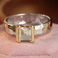 Gmzalx Women's Minimalist Fashion Ring, Square Hammered Design, Versatile Accessory For Daily Commute, Casual, Afternoon Tea - Two-color - View 5