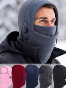 1pc Windproof Thickened Warm Hat, Unisex Winter Outdoor Sports Solid Color Multifunctional Fleece Headwear, Soft Warm Ski Hat, Double-Layered Fleece Hat - Solid Color - View 5