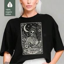 Eu Lager,Y2K Tops,Tarot Style Therapist Mystic Psychology Shirt As A Mental Health Gift 100% Organic Cotton-Unisex Women - Black - View 5